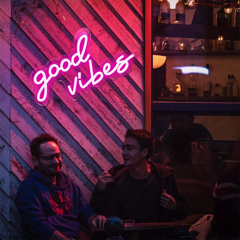 Good Vibes Neon Sign Neon Light Powered by USB Pink Led Neon Light Sign for Bedroom Wall Decor Game Room Party Bar Decor