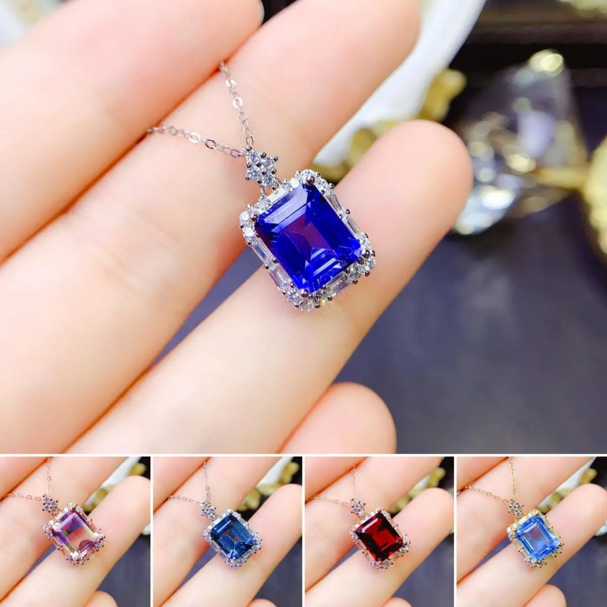 

FS 8*10 Natural Sapphire/Ametrine/Garnet S925 Pure Silver Square Pendant Necklace Fine Wedding Charm Jewelry for Women MeiBaPJ