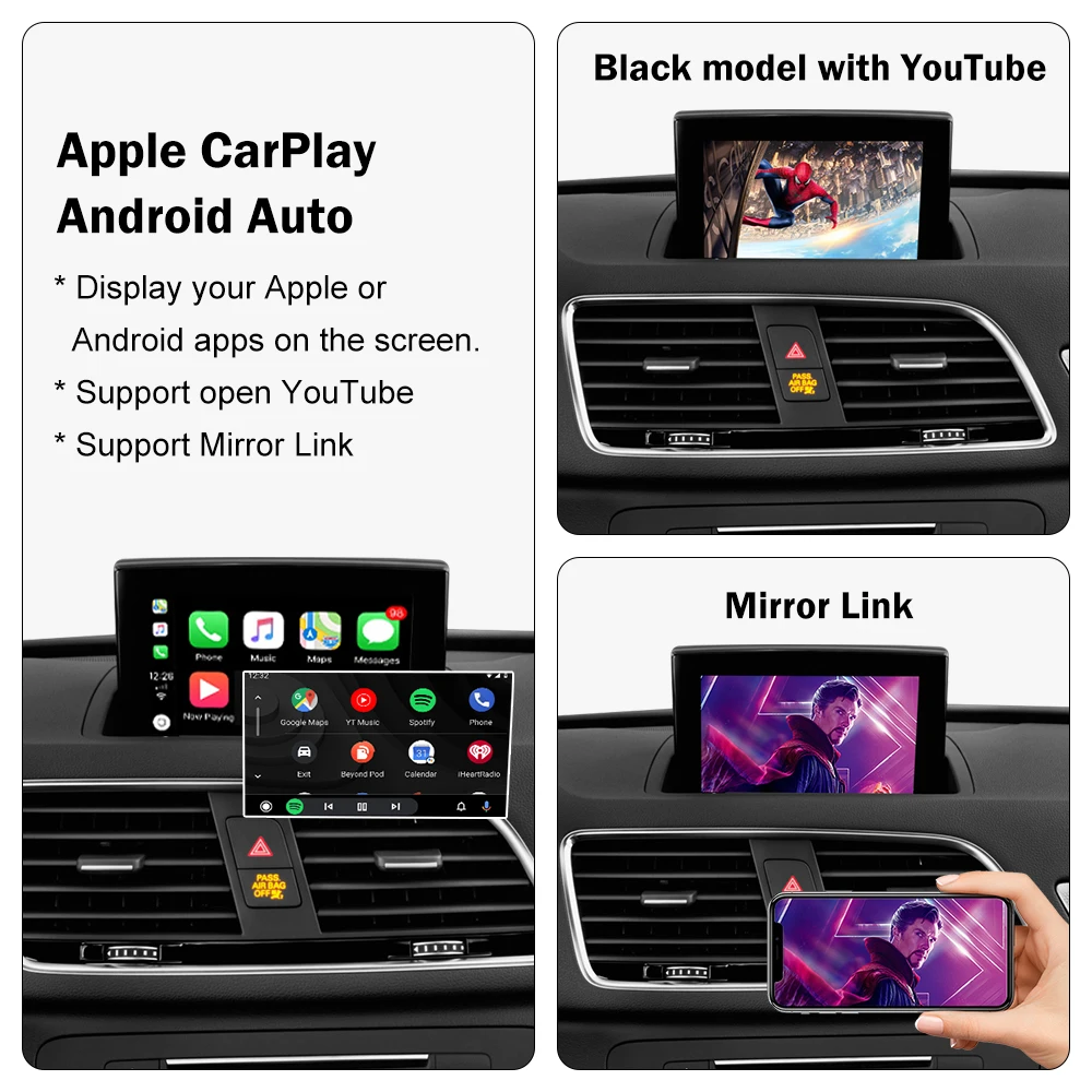 الطريق العلوي اللاسلكي Carplay لأودي A1 Q3 2014-2018 سنة دعم أندرويد السيارات ميرورلينك Airplay كاميرا خلفية مشغل السيارة