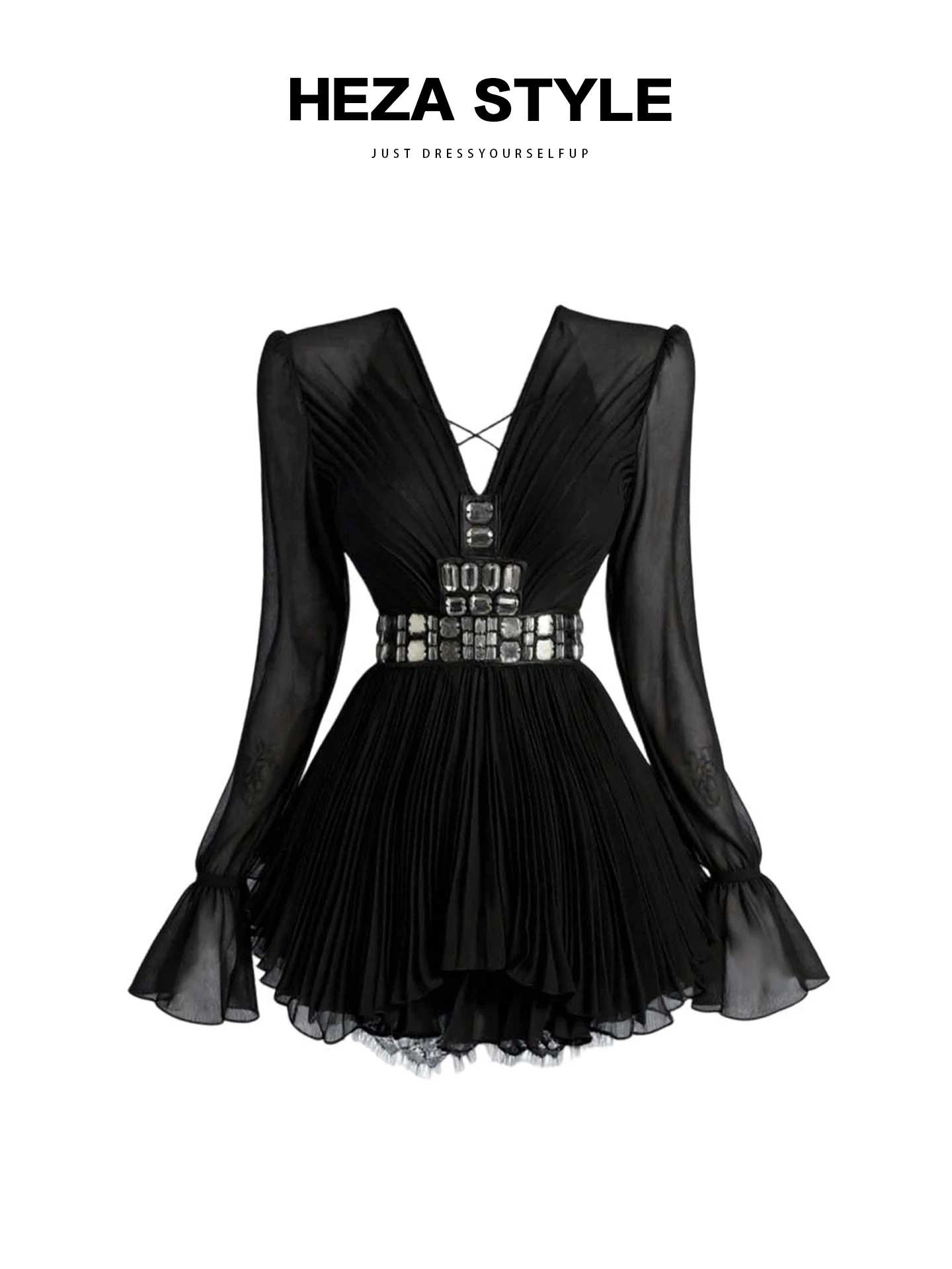 

Женский комплект из топа и юбки Heavy Embellied Long Sve V-Ne, модная корейская юбка трапециевидной формы с высокой талией