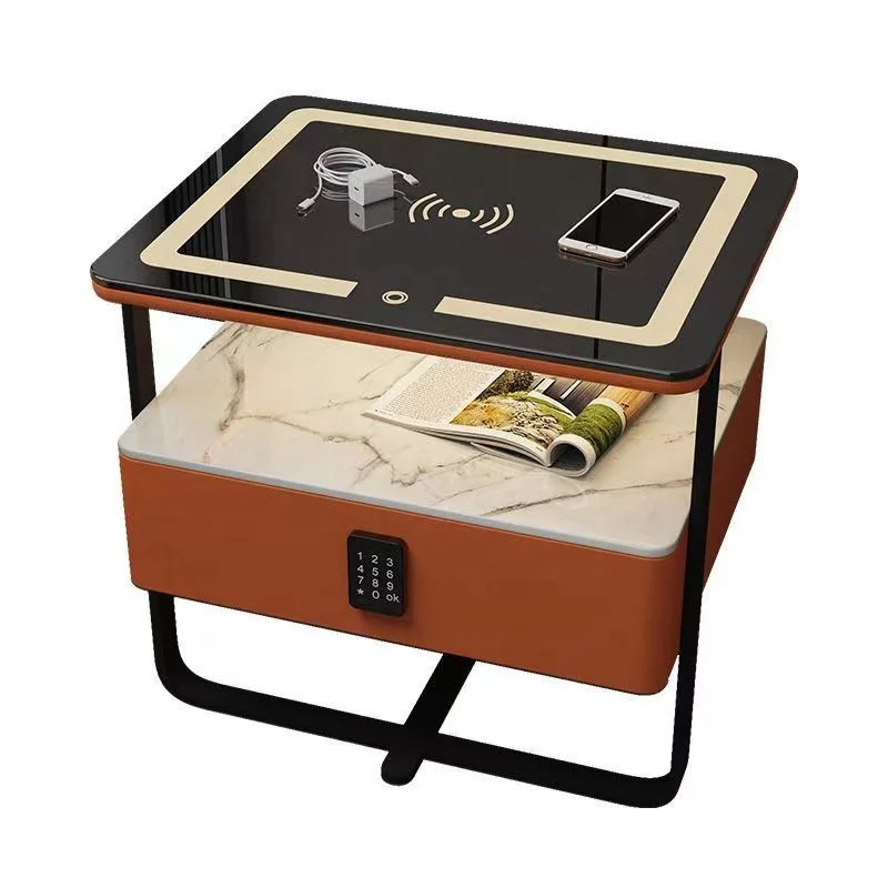 

Bedroom Hotel Furniture Modern Customized Luxury Smart Nightstand Bedside Table with Charging Station and Lock Drawers