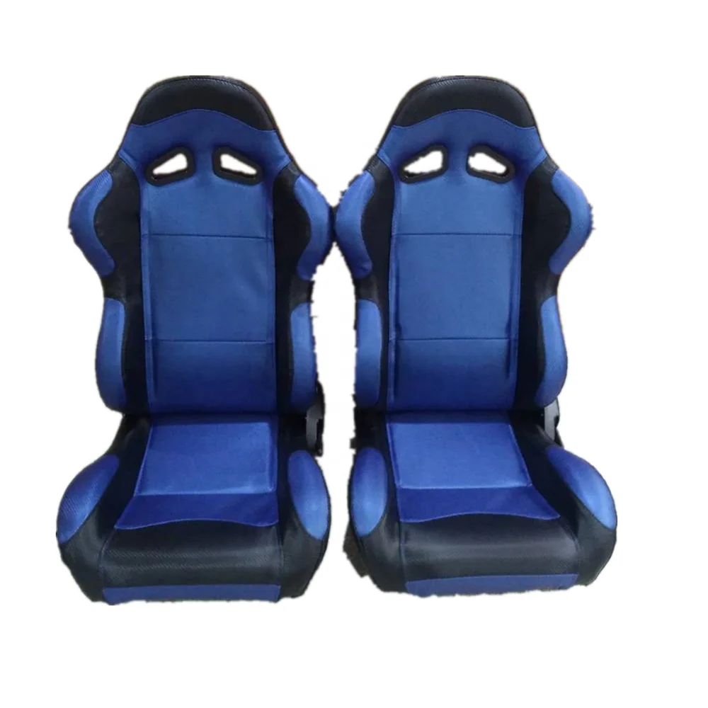 

BLACK/BLUE RECLINABLE PVC LEATHER CARBON LOOK RACING SEAT PLAY/UNIVERSAL SINGLE SLIDER