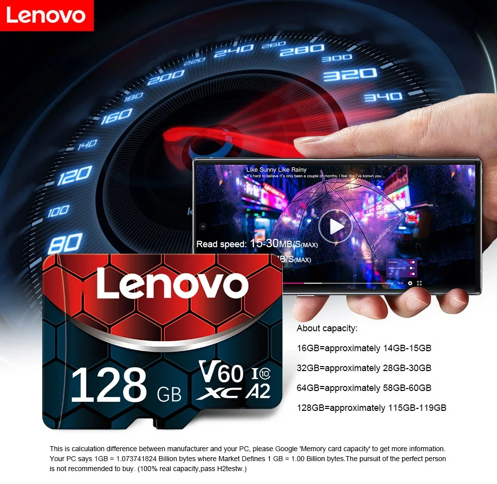 Lenovo 2TB Cartão de Memória 128GB Classe 10 V60 Cartão TF 1TB Mini Cartão SD 512GB 256GB A2 U3 Micro SD 128GB TF de Alta Velocidade