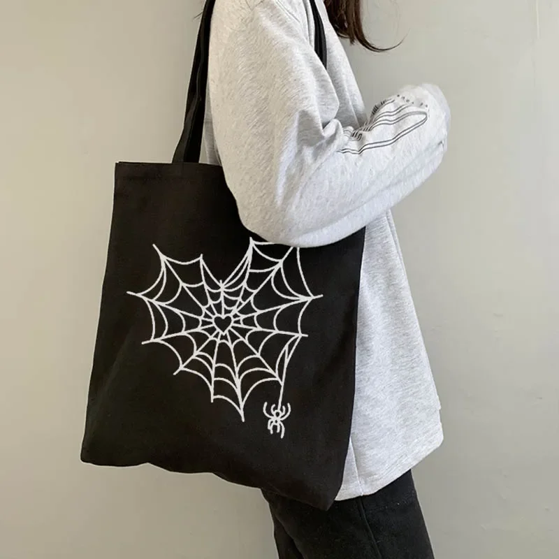 Dark Harajuku Canvas Bag Shopping Bag Fun Casual Cartoon Print Gothic Female Bag Large Capacity Ulzzang Cute Women Shoulder Bags