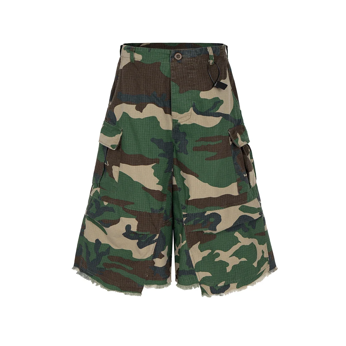 Streetwear Camouflage Baggy Over Knee Cargo Shorts for Men Wide Leg Patchwork Casual Loose Trousers Summer Multi-pockets Short