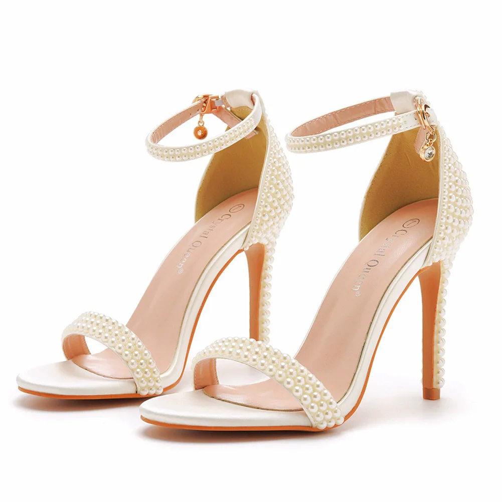 

Новые летние свадебные туфли с круглым носком и белым жемчугом, одно слово, свадебные туфли с открытым носком, банкетное платье, женские босоножки на тонком высоком каблуке большого размера