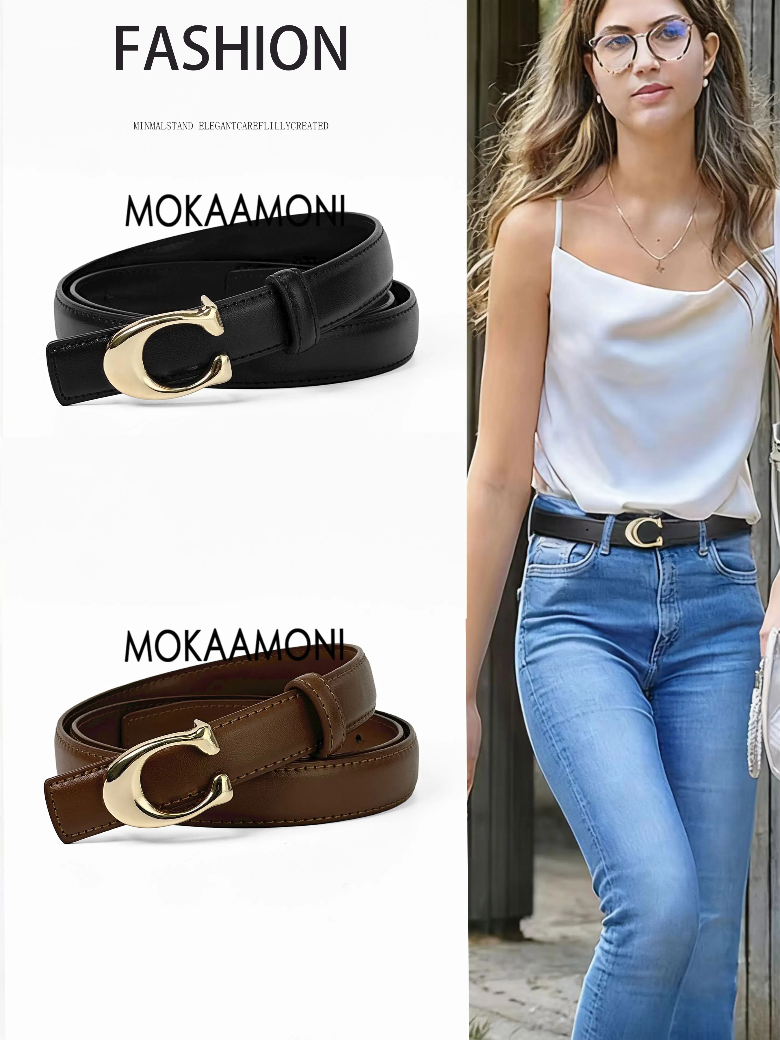 

Простой женский кожаный джинсовый ремень с небольшим ароматом, повседневный модный женский ремень Joker с гладкой пряжкой.