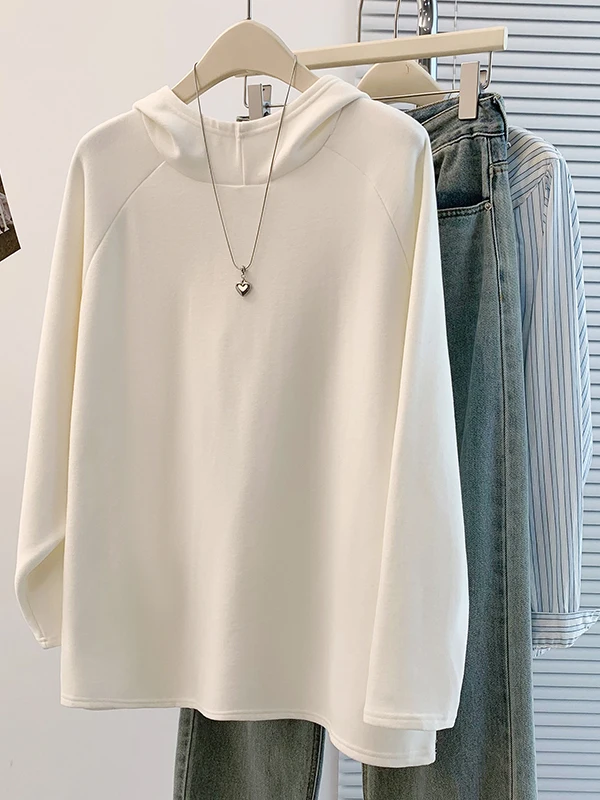 

Anti-Aging Large Size Women's T-irt Hoodie Casual Layering Base irt Top for Commuting Winter Season Artistic Sle Long S...