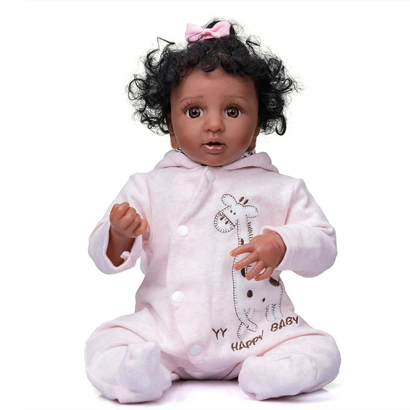 43CM High Quality Black Skin Doll Premie Size Reborn Baby Doll Layla Dark Brown Skin Black Curly Hair Liflike Premie Baby