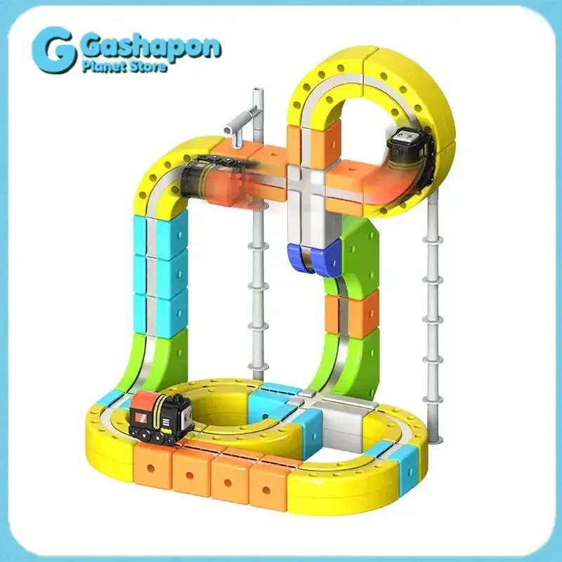 Conjunto de trem de construção magnética para crianças, brinquedos educativos STEM com fácil conexão, motor motorizado e veículos de jogo