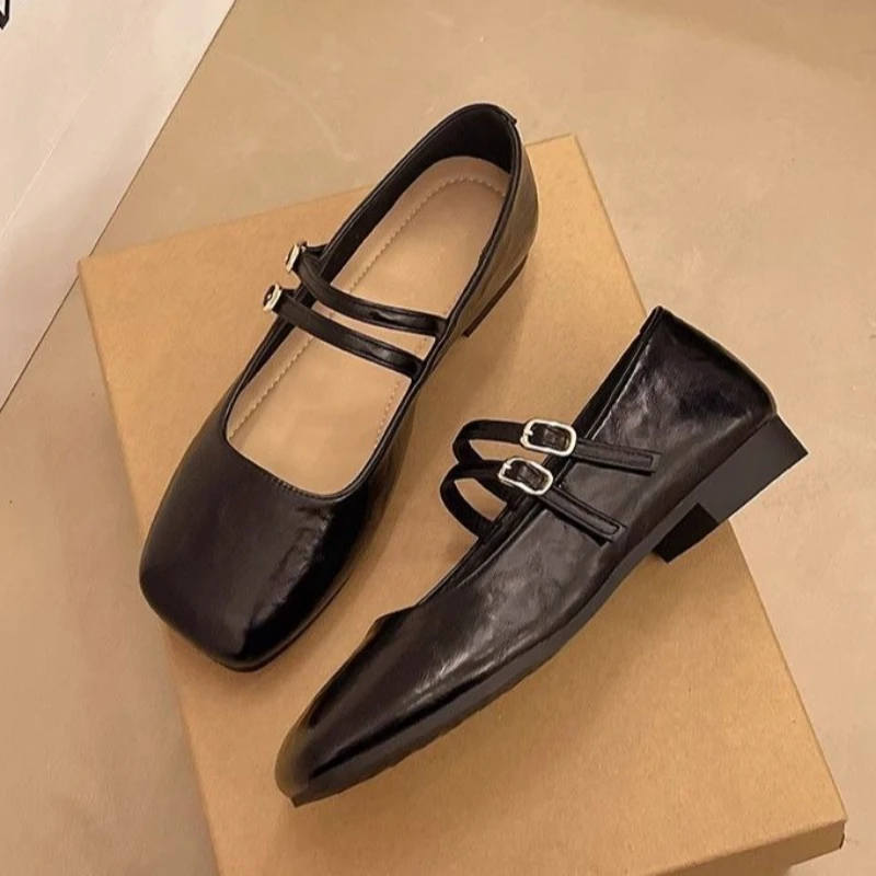 

Fairy-tale Soft Flat Square Toe Double Buckle Mary Jane Shoes for Girls 2026 Spring Summer Casual Walking
