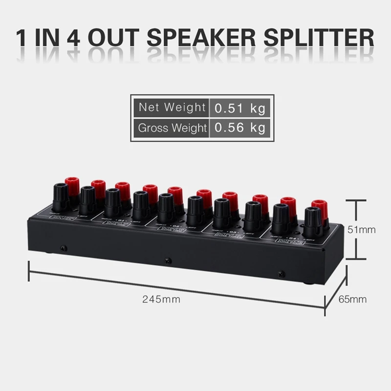 Passive 1 In-4 OUT Audio Amplifier / Speaker Signal Splitter Box Distributor Audio Switcher