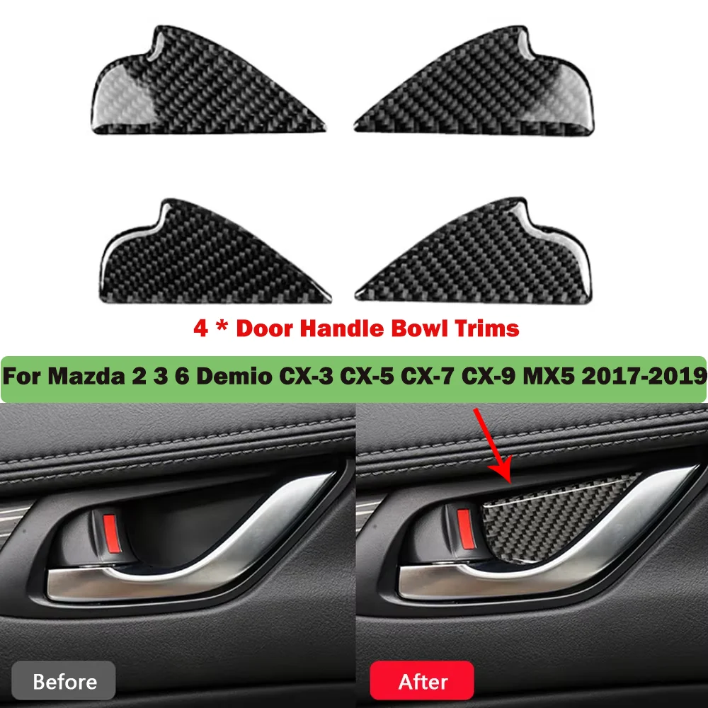 

4Pcs Carbon Fiber Car Interior Door Handle Bowl Panel Cover Trim for Mazda 2 3 6 Demio CX-3 CX-5 CX-7 CX-9 MX5 2017 2018 2019