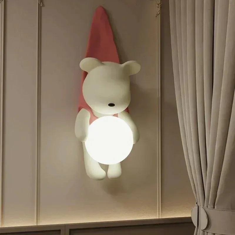 Nordic Resin Wall Lamp Cute Little Bear Design LED Light Children's Room Bedroom Decoration Home Decor Wall Sconce Lights