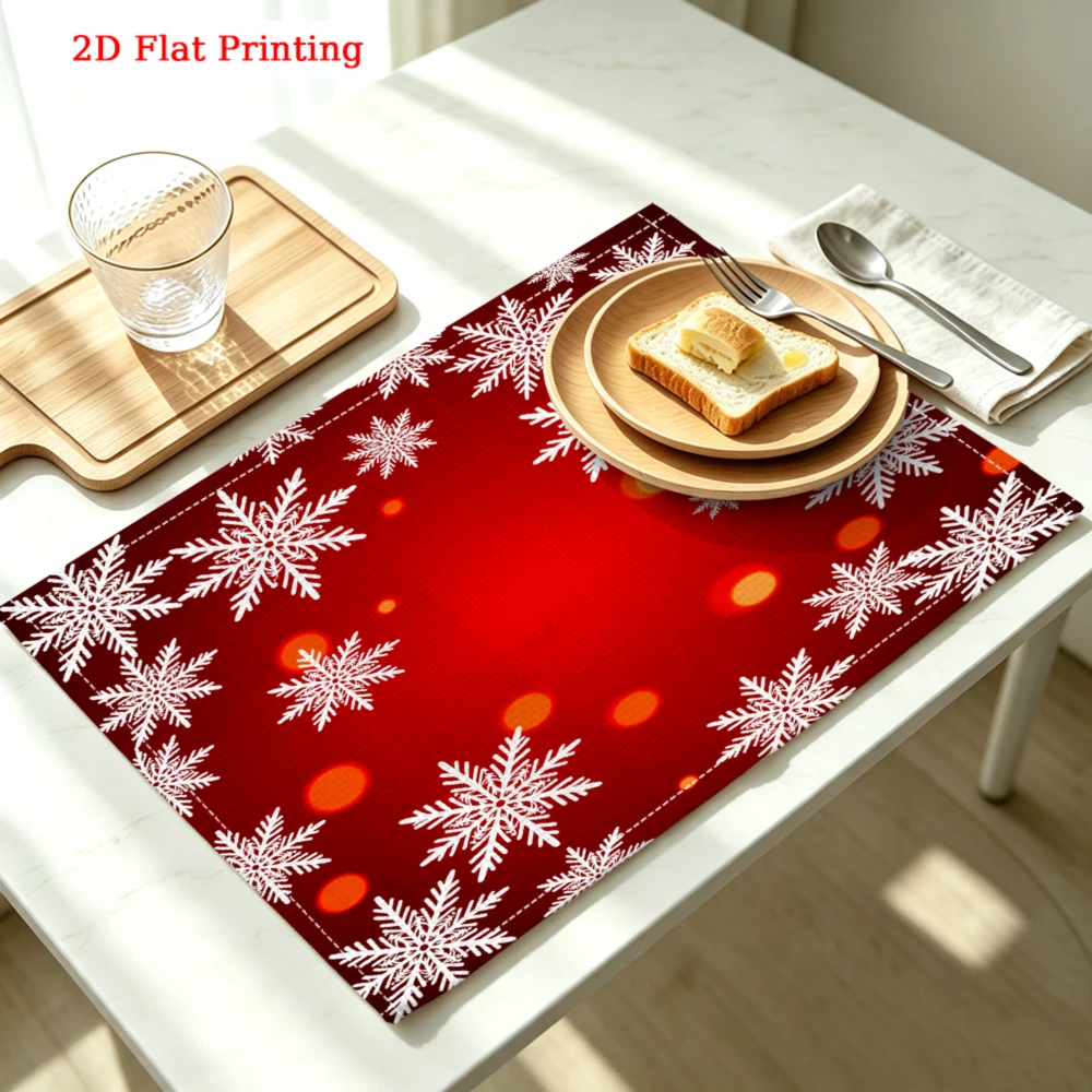 White Snowflakes On Red Background Kitchen Placemat Coaster Linen Pad Dish Coffee Cup Table Mat 30x40cm Home Decor