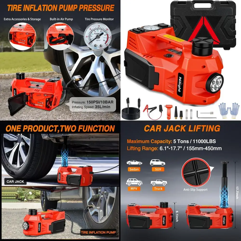 12V 5トン電動カー ジャッキ、インフレータブルポンプ、LEDライト付き、タイヤ交換用ポータブルフロアジャッキ、セダン、SUV、MPVに最適