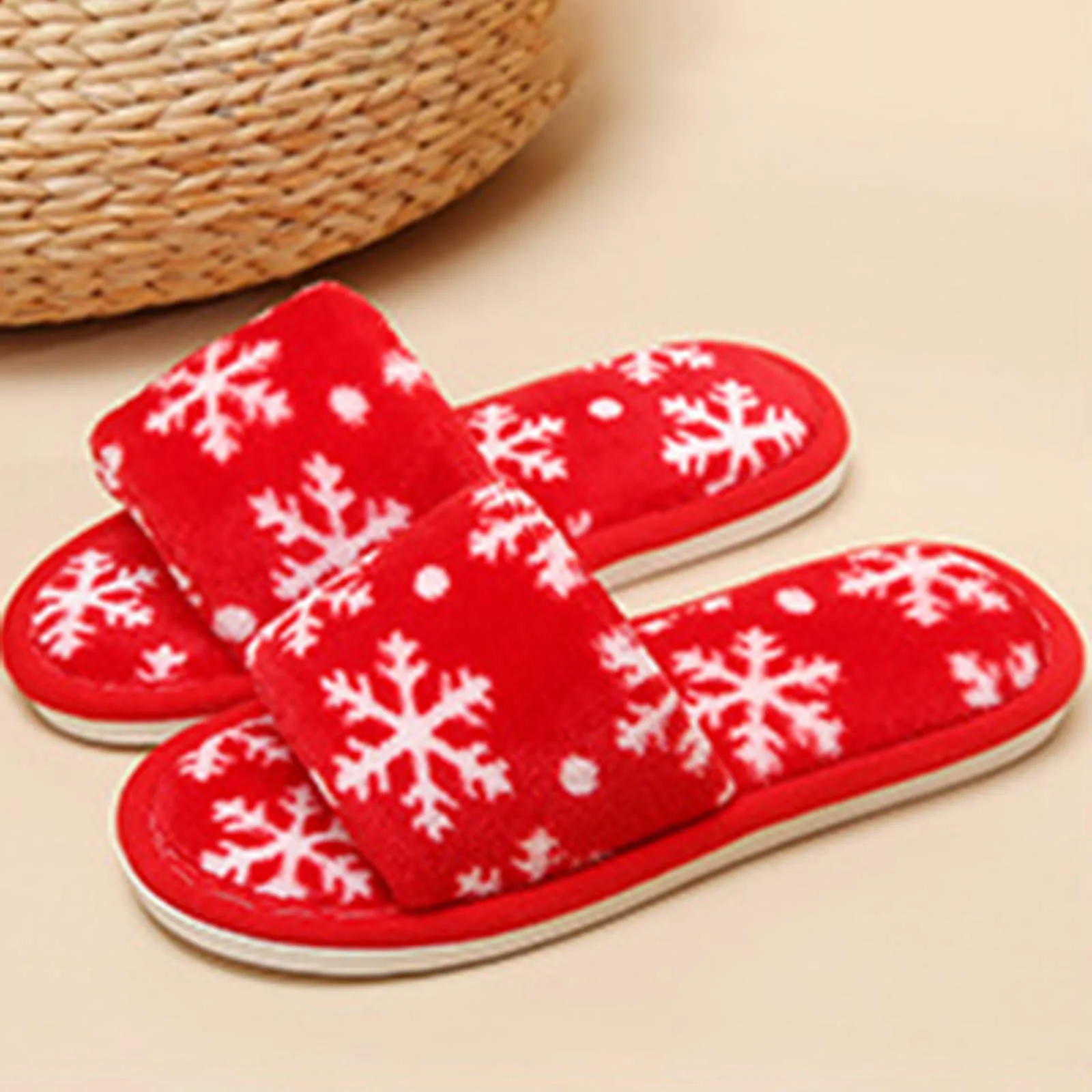 Christmas Pattern Cotton Slippers Women Bedroom Soft Sole Non Slip Slides Woman Fluffy Plush Warm Winter New Slippers For Indoor