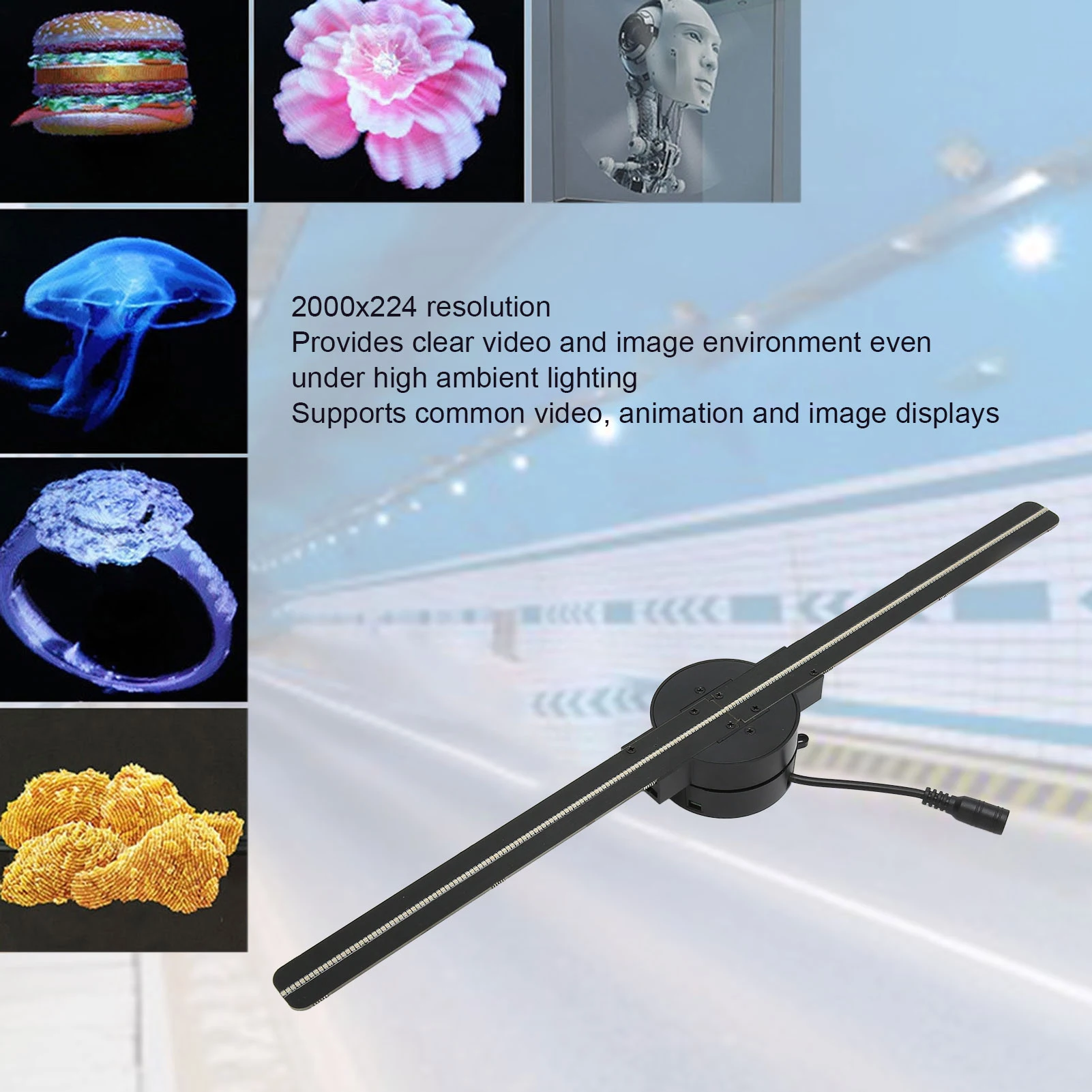 US WiFi 3D Hologram Fan 3D Hologram Projector 176 Degree Viewable Angle 100‑240V 2000x224 Stable Custom Editing for Business