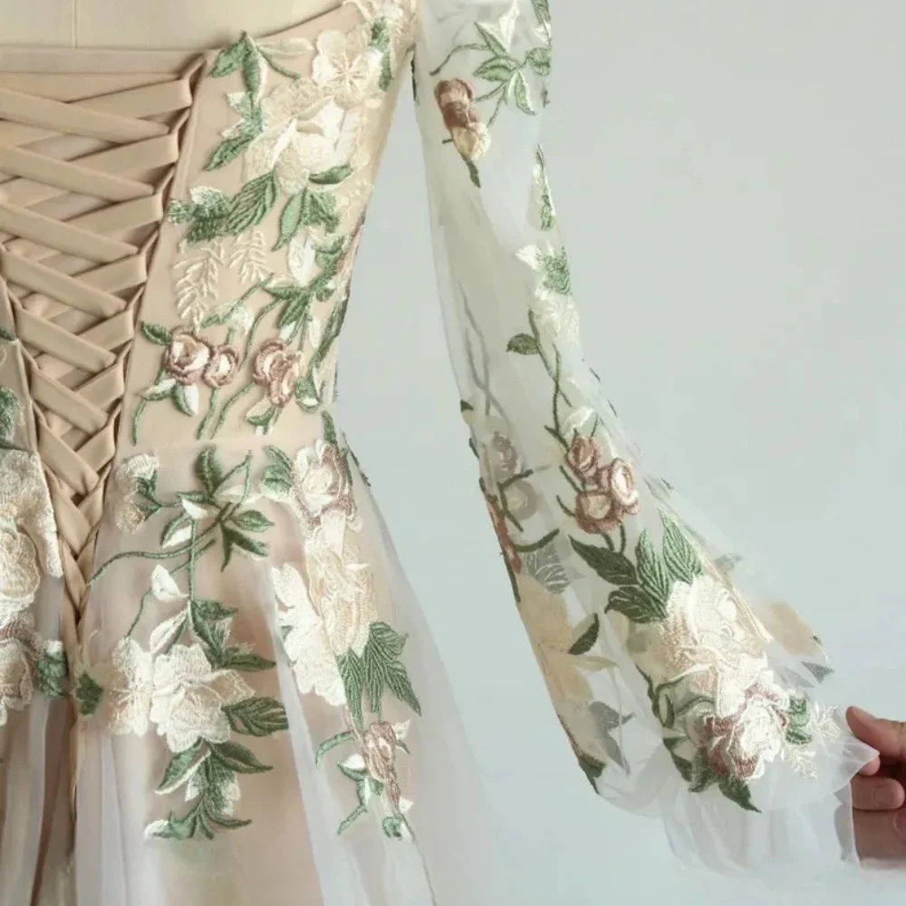 Amanda Maßgeschneiderte 3D-Blumen-Stickerei, eine Schulter, Ballkleider, trägerlos, Netzstoff, Vestidos de Noche, A-Linie, formeller Abend