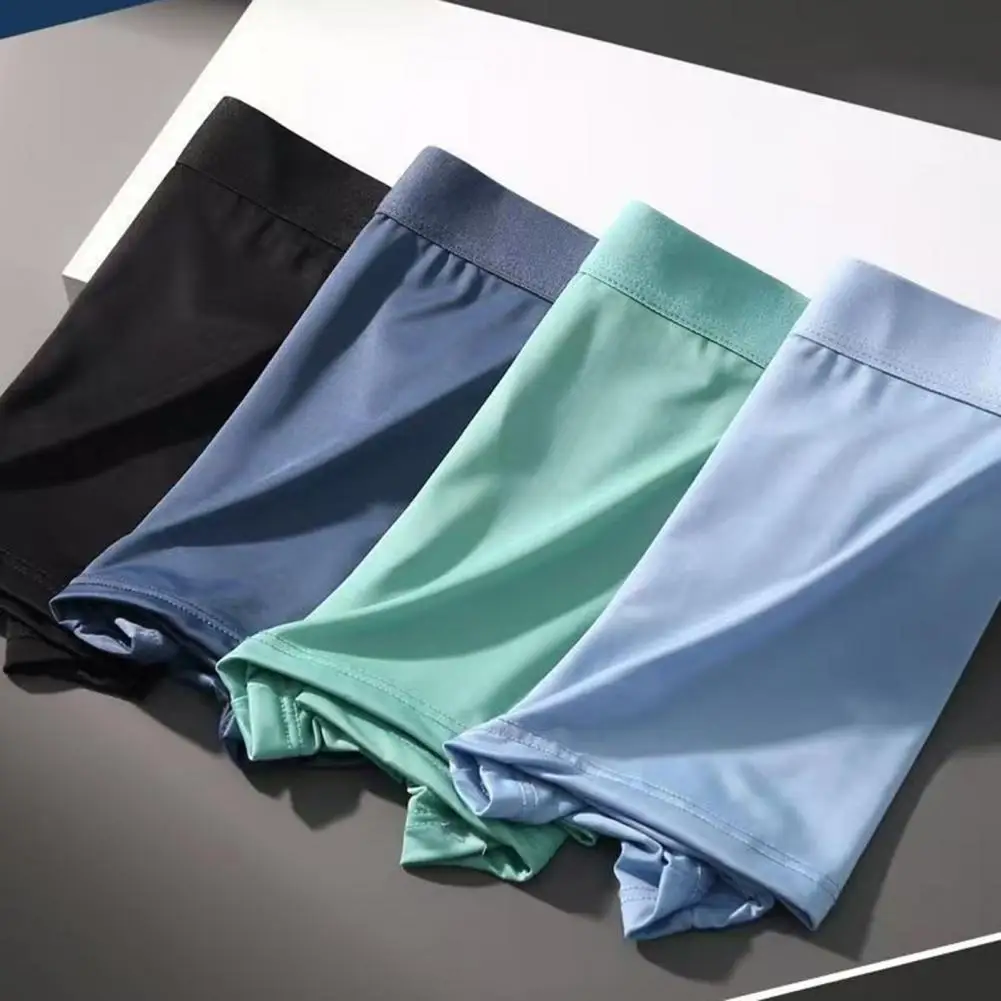 Non-stretched Boxer Briefs Men's Elastic Mid-waist Boxer Underwear Solid Color Soft Briefs U-convex Thin Shorts for Daily