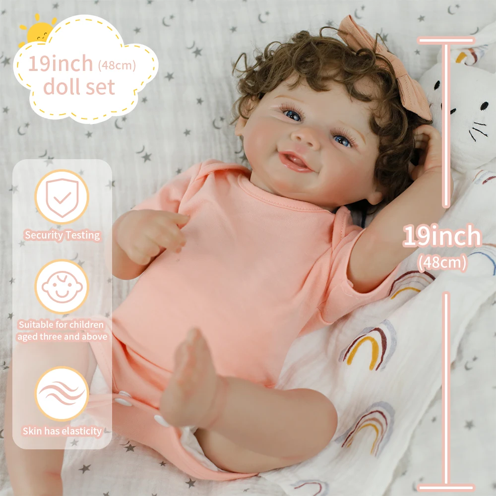 19 بوصة كامل الجسم سيليكون الفينيل تولد من جديد دمية Vivienne واقعية لمسة ناعمة اليد الجذور الشعر ثلاثية الأبعاد الجلد عالية الجودة هدايا عيد الميلاد