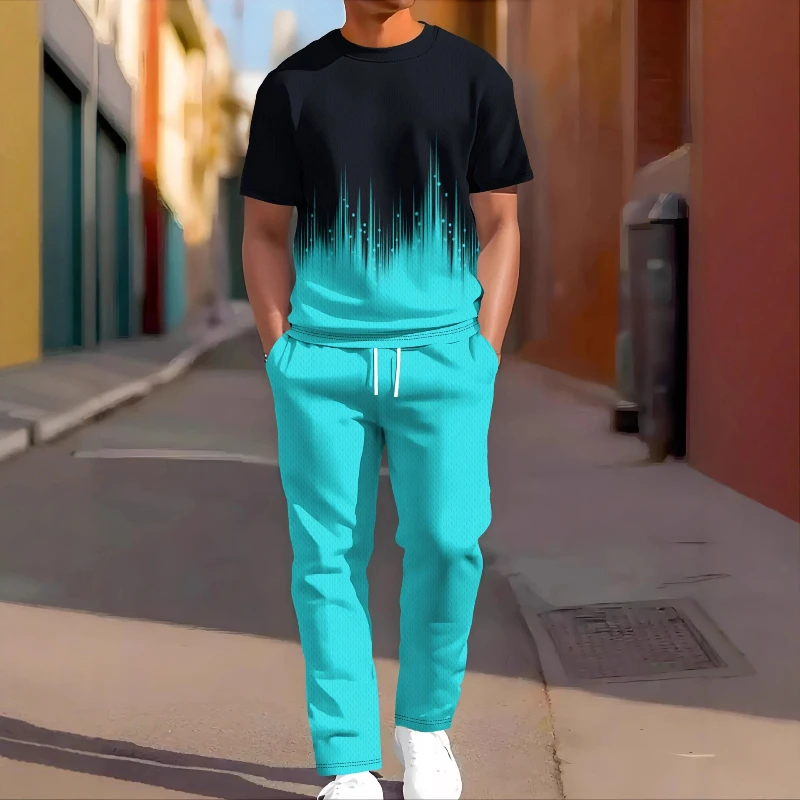 

Men's clothing - Spring/Summer round-neck printed short-sleeved breathable T-shirt and long pants set for casual sports wear