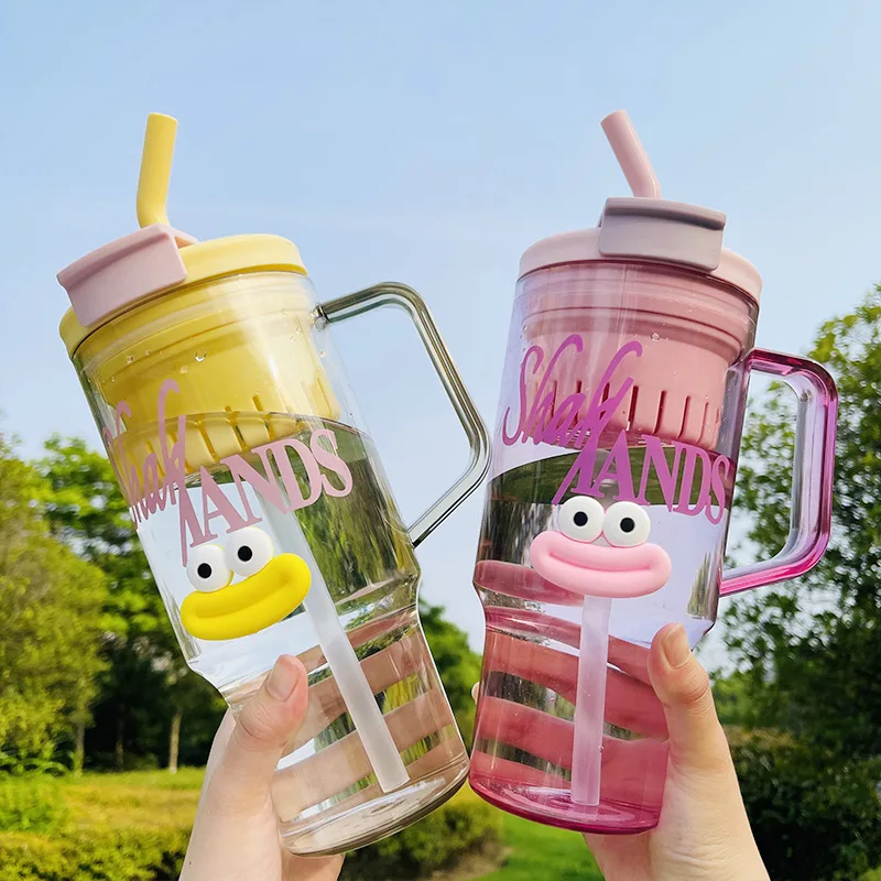 Outdoor Summer Double Drinking Straw Bottle Portable Fitness Sports Water Bottle 1200Ml Large Capacity Tea Separation Pot