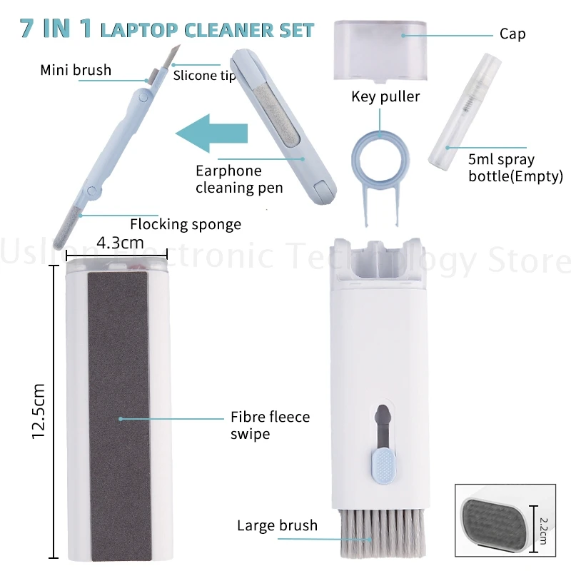 Kit de cepillo limpiador de teclado de ordenador 7 en 1, bolígrafo de limpieza de auriculares, Herramientas de limpieza de teléfono, Kit de