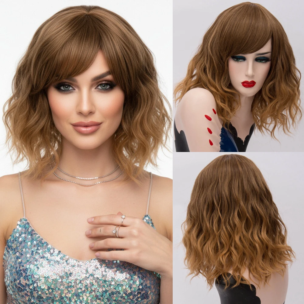 

Playful Short Wavy Green Bob Wig Brown Heat Resistant Synthetic Hair for Women’s Casual Daily Wear & Cosplay Events