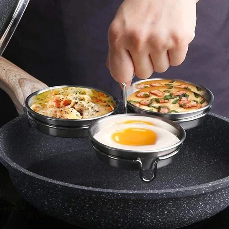 3-in-1 Stainless Steel Egg Steamer Household Multi-Functional Round Boiled Egg Kitchen Utensils