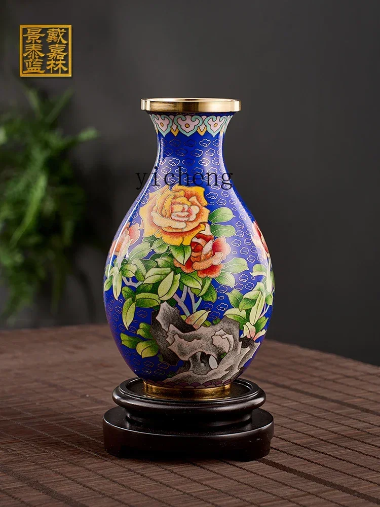 L14-Four Seasons Jade Pot Spring Bottle Beijing Copper Tire Enamel Living Room Ornament