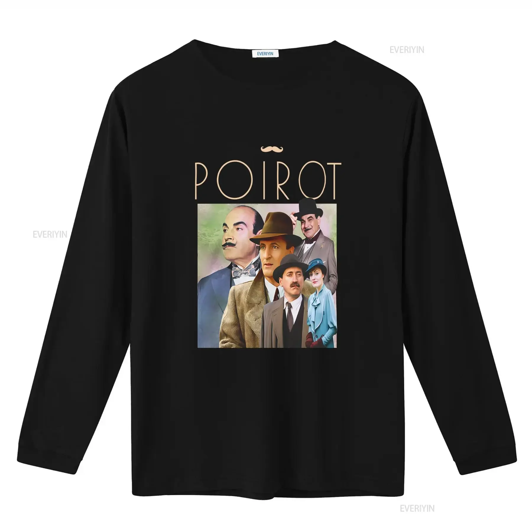 1990's Retro Style Hercule Poirot Detective TV Series Cast Print T Shirt vintage Washed graphic Stretched Casual homme