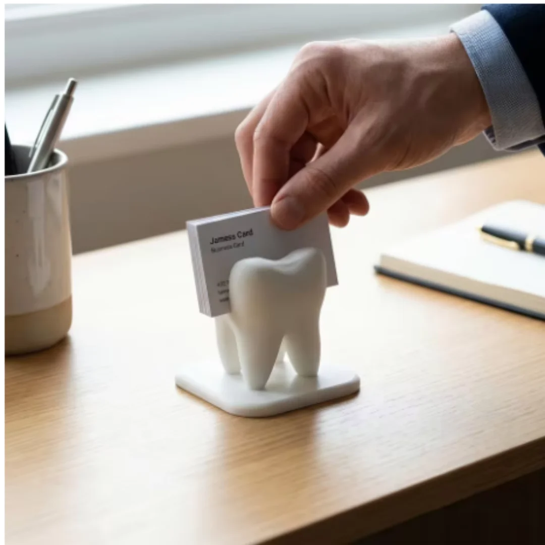 Tooth Shaped Business Card Holder Desktop Display Stand Dental Decor Ornament Gift For Dentist Office Tabletop Storage Organizer