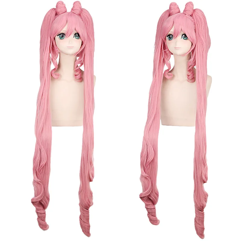 Synthetische Rosa Cosplay-Perücke Chibi-Usa Inspiriertes Langes Welliges Anime-Kostümhaar für Karneval Party Halloween Styling