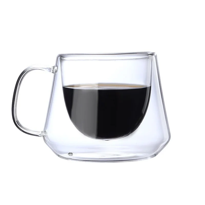 200ML Double Wall Glass Coffee Mug Diamond Shape Transparent Glass cup Heat-resistant Espresso Cup Latte Tea Water Beer Cups