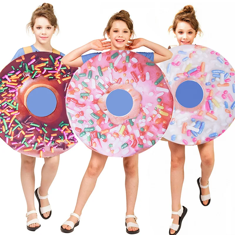 Traje de Halloween Donut Macacão Crianças Cosplay Costume Mardi Gras Party Holiday Engraçado Roupas Set Meninos Meninas Masquerade Vestidos