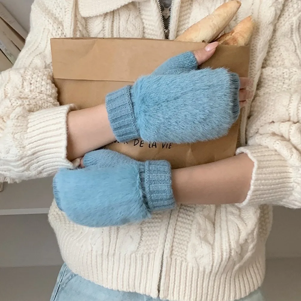 Vintage Warm Knitted Gloves Soft Touch Screen Half-Finger Gloves Polyester Fingerless Winter Women Gloves Writing
