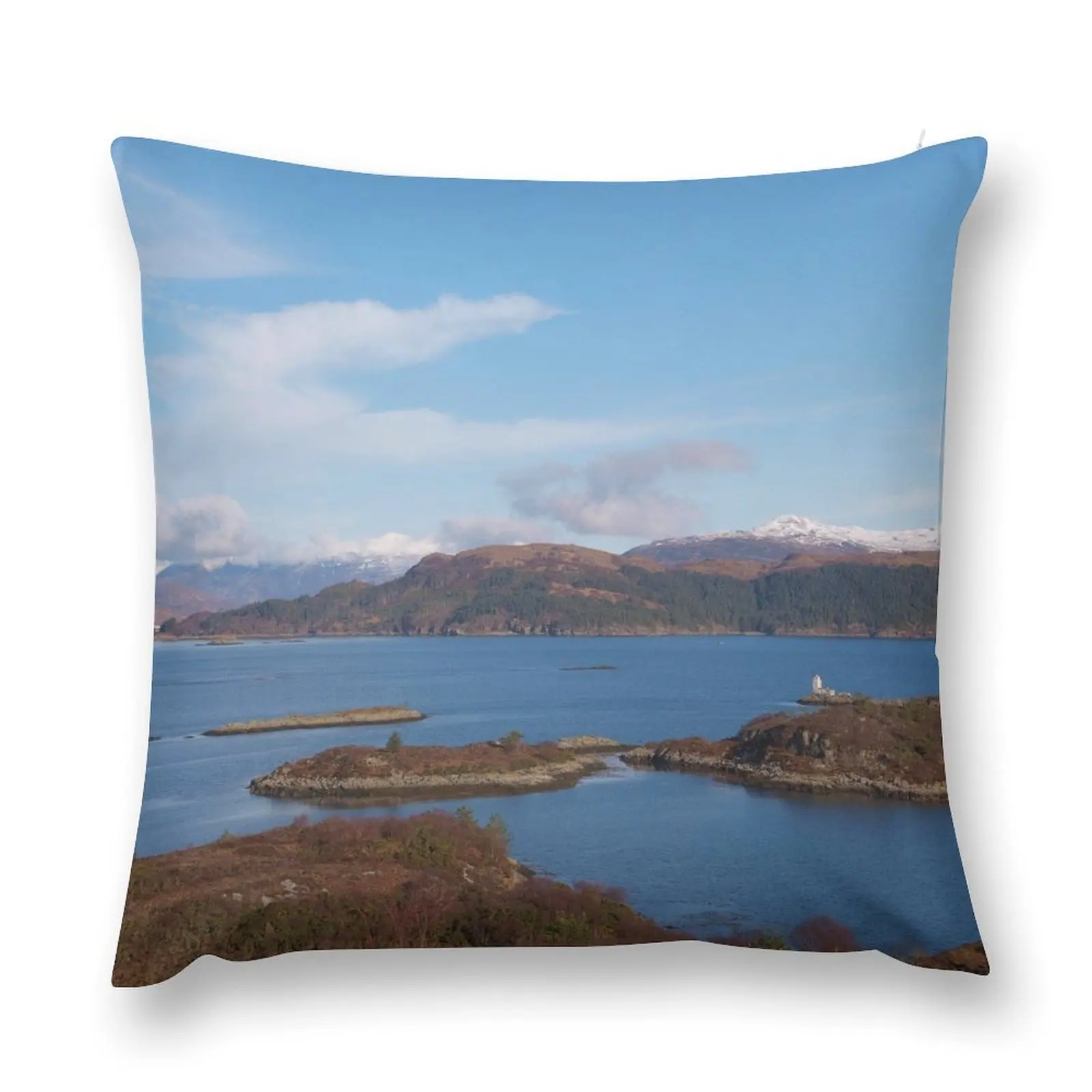 

Plockton view across Loch Carron towards the Applecross mountains in Winter Throw Pillow Sofa Pillow Cover Cusions Cover pillow