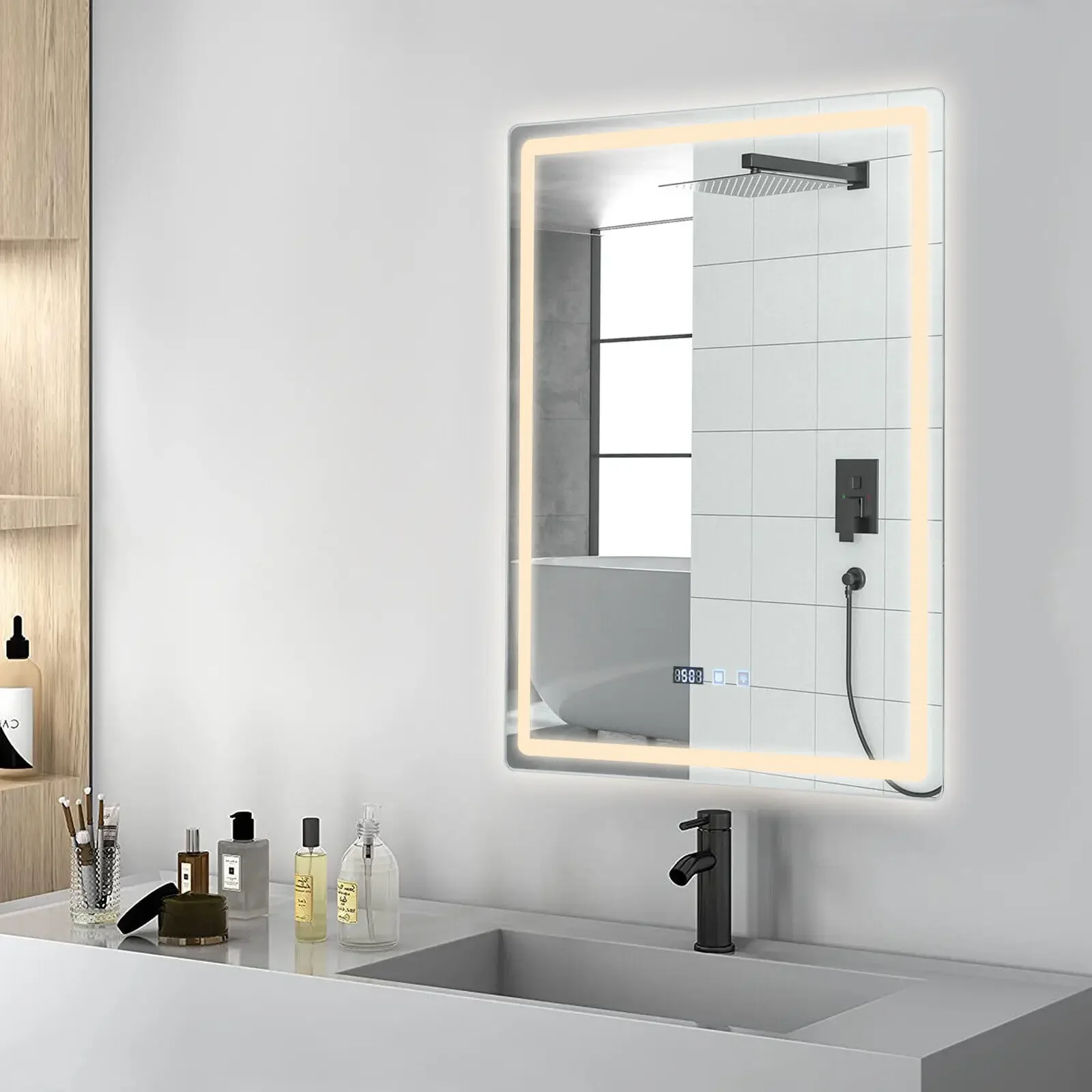 LED Bathroom Mirror with Anti-Fog Adjustable 3 Color Light Wall Mounted Lighted Vanity Mirror with Display (20''x28'')