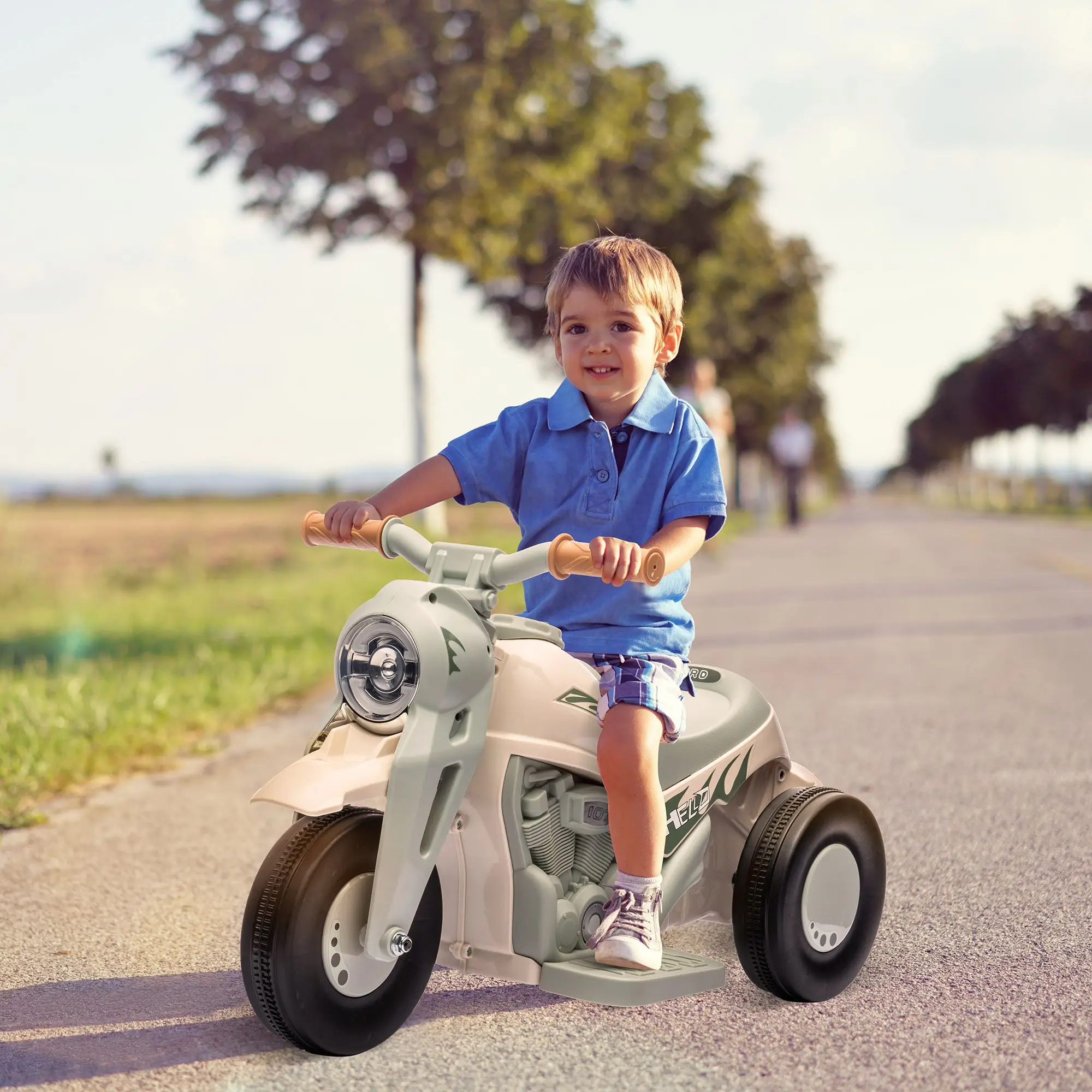 Passeio em carro bolha, motocicleta infantil de 6 V, moto elétrica de 3 rodas e 2 MPH para crianças pequenas com farol LED, música, frente