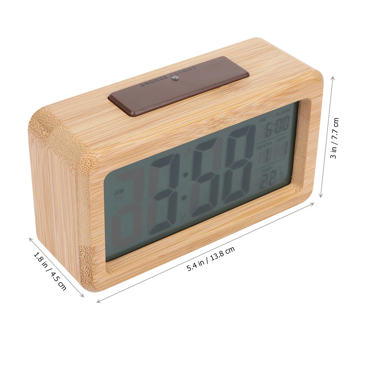 

Solid Wood Electronic Clock Modern Alarm Wooden Digital Adjustable Brightness Desktop Office