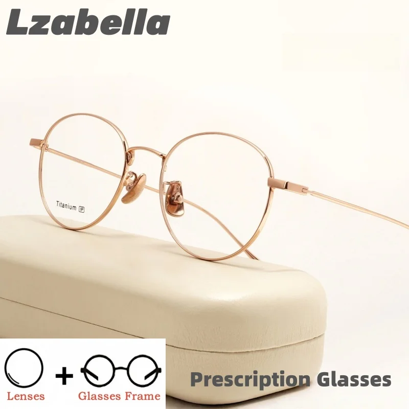 

Lzabella Fashion Round Prescription Glasses Women Men Myopia/Hyperopia/Progressive Optical Lens with Recipe TI0032