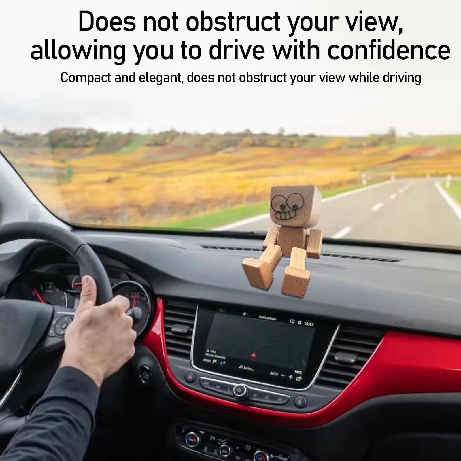 12 تعبير تزيين على شكل وجه مغناطيسي، ديكور سيارة إبداعي مصنوع يدويًا، شخصية خشبية مضحكة برأس مزركشة، شكل خشبي متذبذب