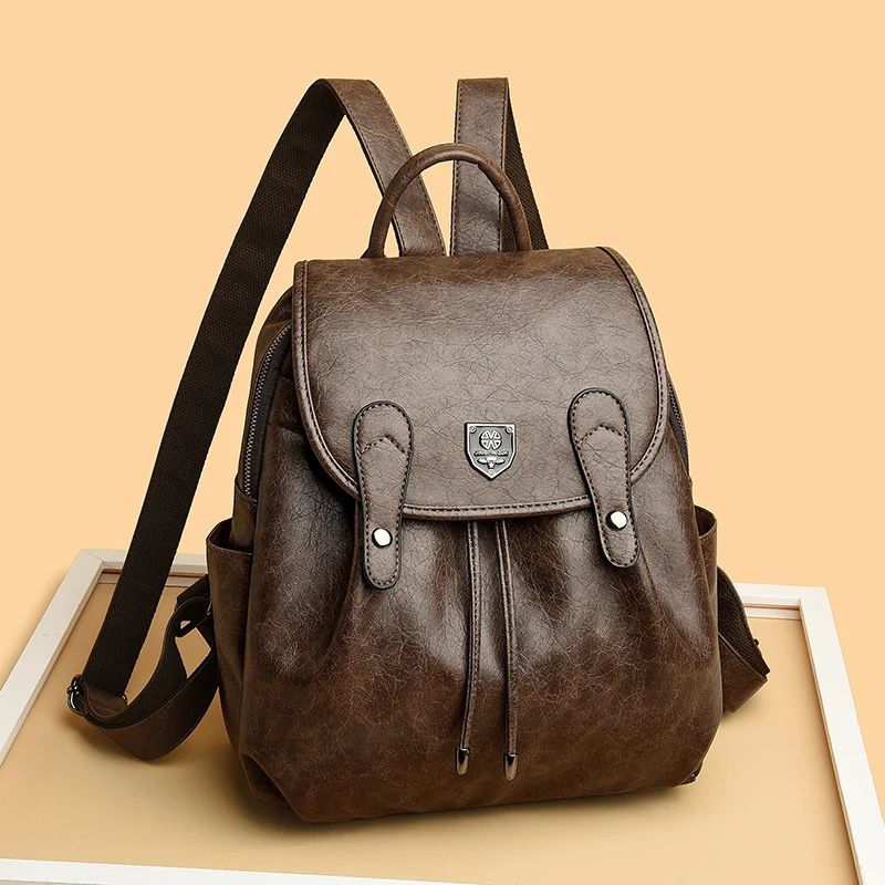 LANYIBAIGE Glossy PU Leather Solid Color Large Capacity Multi Pocket Design Women's Versatile Fashionable Backpack Travel Bag