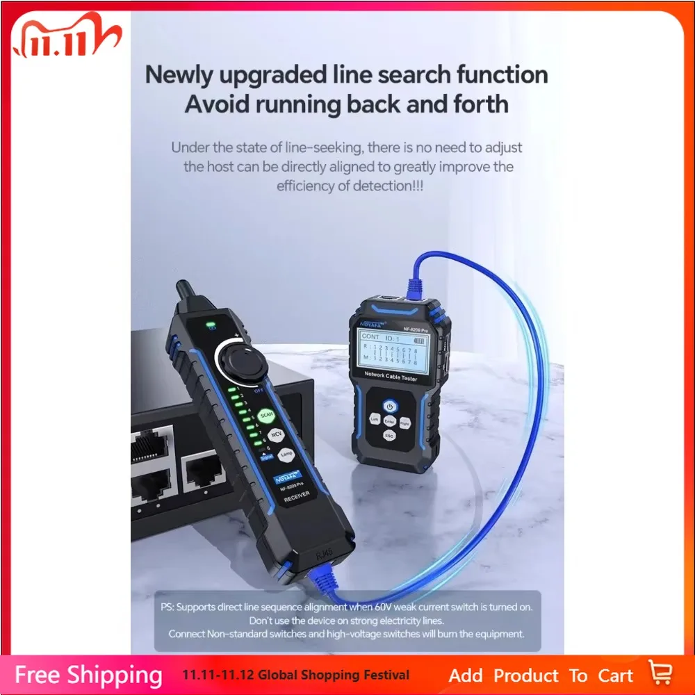 

NOYAFA NF-8209Pro Network cable locator length measurement PoE tester break short circuit cross detector rj45 Connector tester