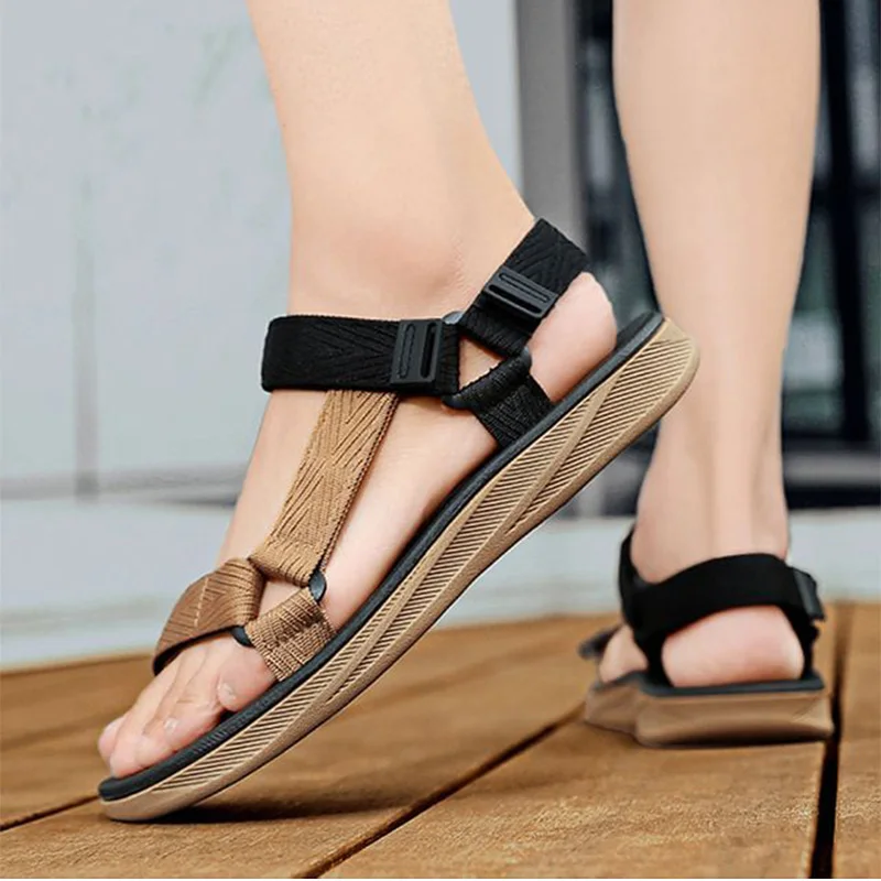 New Summer Shoes Mens Sandals Flat Non-slip Holiday Beach Sandals Brand Male Summer Casual Shoes Blue Black Big Size 45 D972