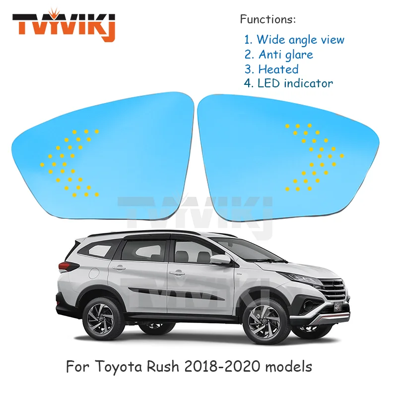 

1 pair For Toyota Rush 2018-2020 Heated Side rearview mirror blue glass lens LED indicator Wide Angle anti glare car mirrors