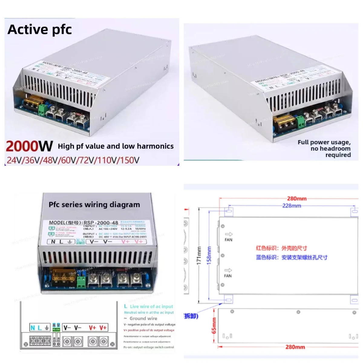 2000W PFC Adjustable Switching Power Supply 24-500V Variable Voltage Regulated AC-DC Converter for Industrial Equipment