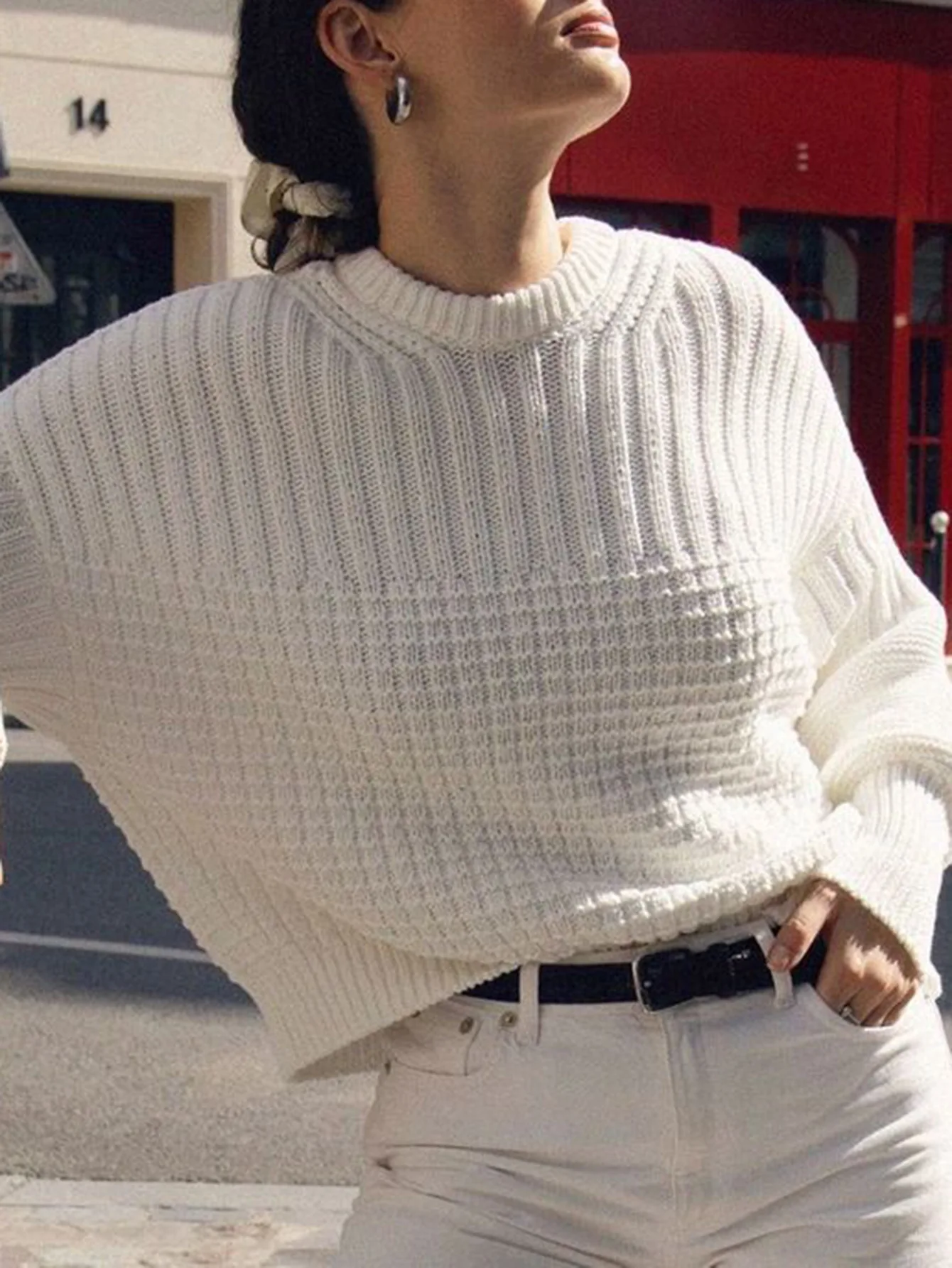 

2025 Autumn/winter New Casual Solid Color Hollow Grid Sweater Top