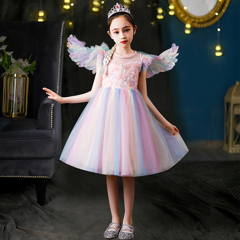 Girls2026New Summer Rainbow Dress for Children, Little Girls' Formal Dress, Rainbow Princess Dress for Girls